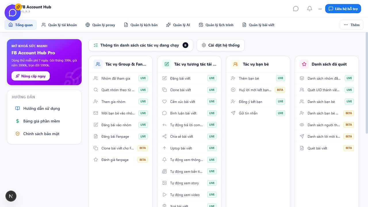 Giao diện tổng quan thực tế của FB Auto